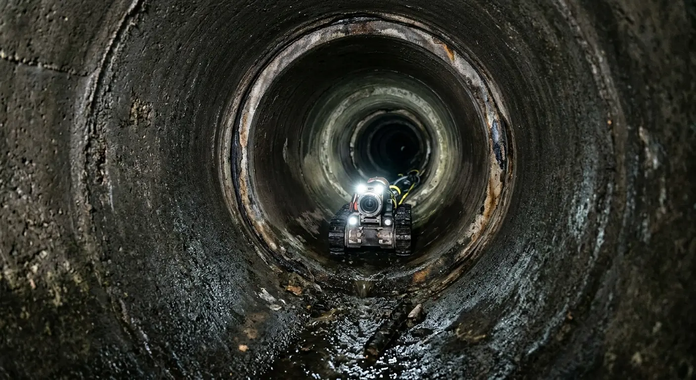 Robotic sewer camera inspecting pipe interior for Sewer Line Repair in Saks