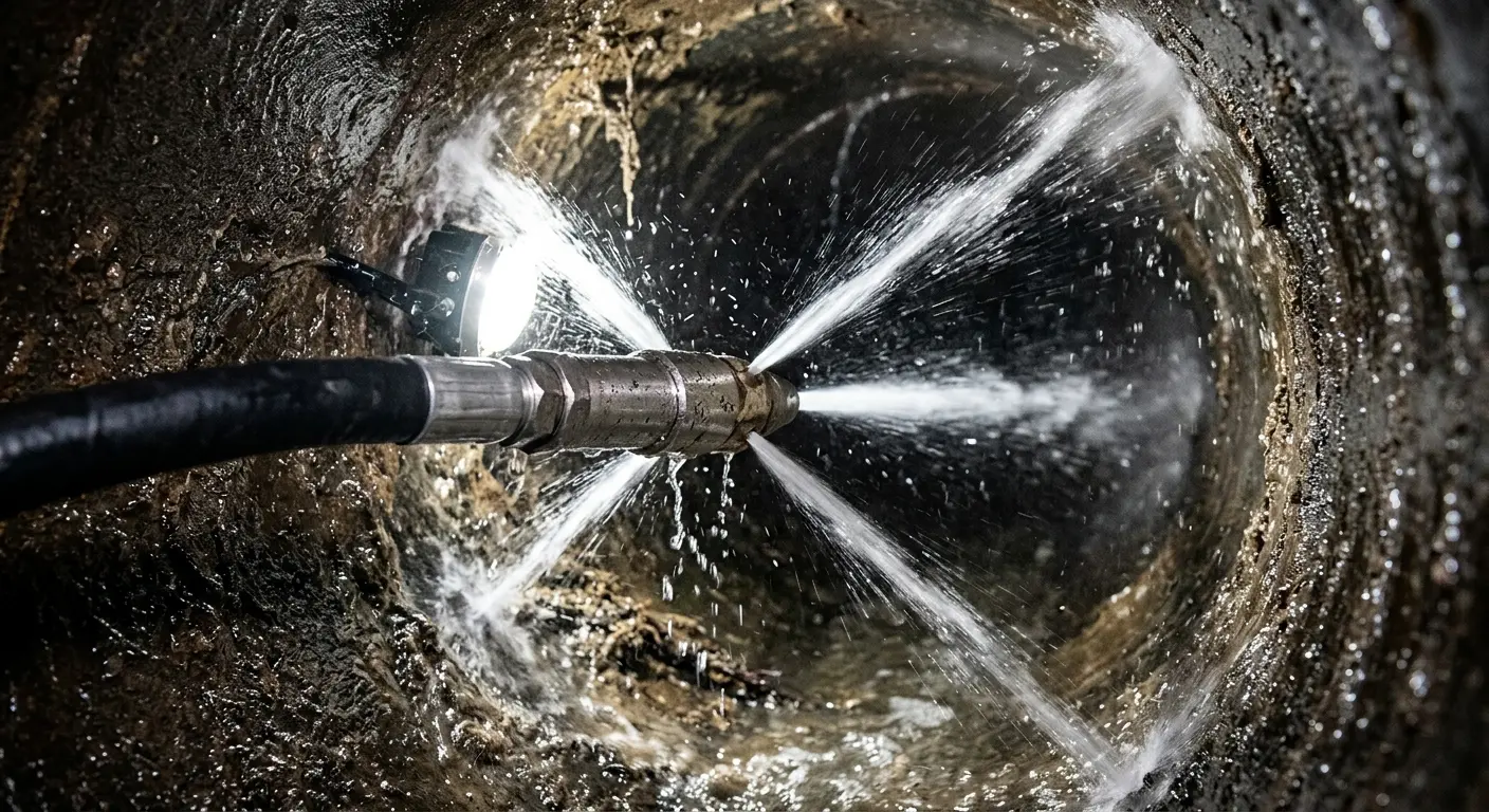 High-pressure hydro jetting nozzle cleaning sewer pipe for Sewer Cleanout in Saks